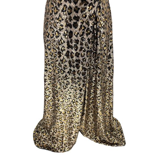 AIDAN BY AIDAN MATTOX Leopard Sequin Wrap Dress Size 0 Gold Black Sleeveless - Picture 8 of 15